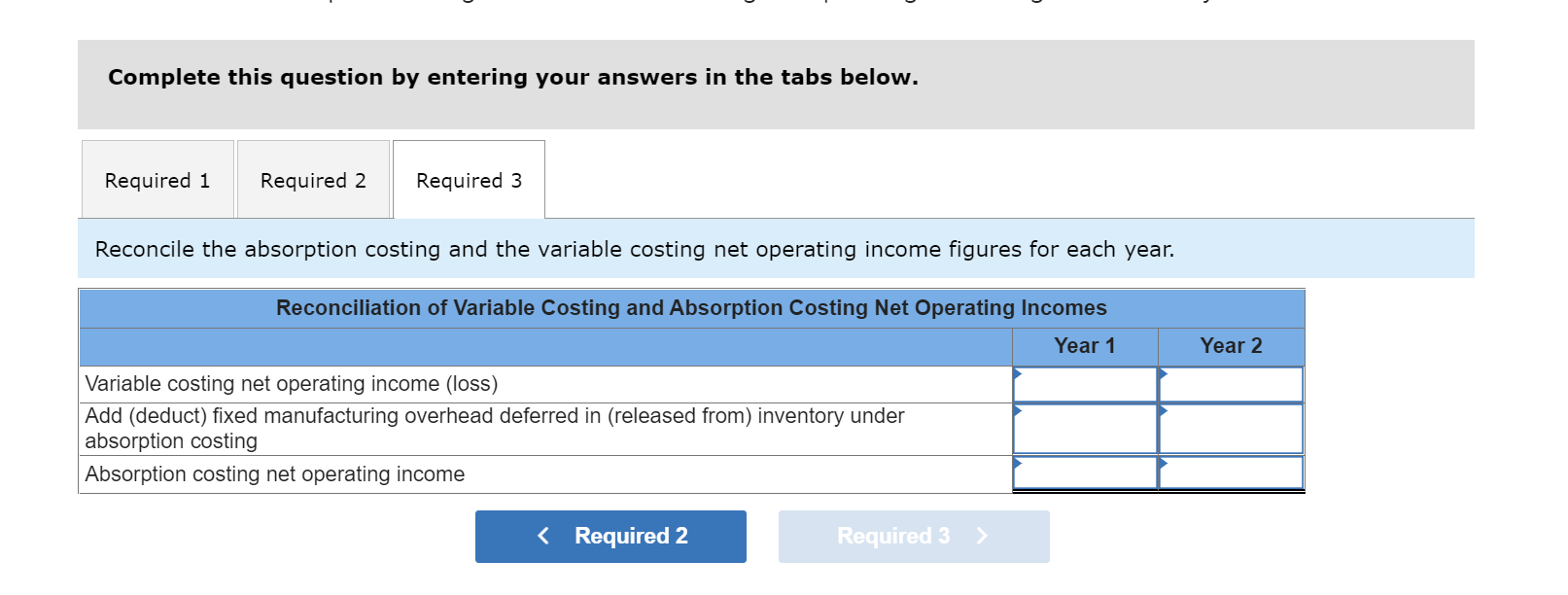 for the first two years of operations are: Required: 1. Using variable