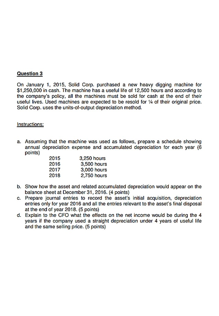 Question 3 On January 1, 2015, Solid Corp. purchased a new