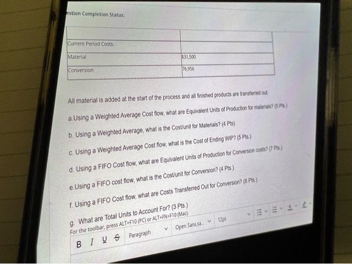  estion Completion Status: All material is added at the start of