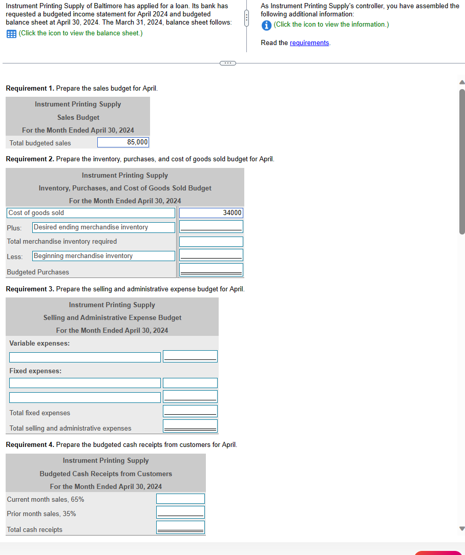  Instrument Printing Supply Balance Sheet March 31,2024 Assets Current Assets: Cash