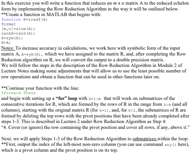 MATLAB function help In this exercise you will write a function that