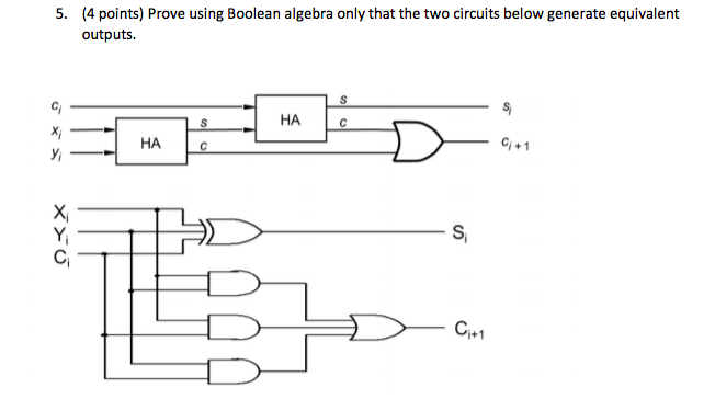 . (4 points) Prove using Boolean algebra only that the two