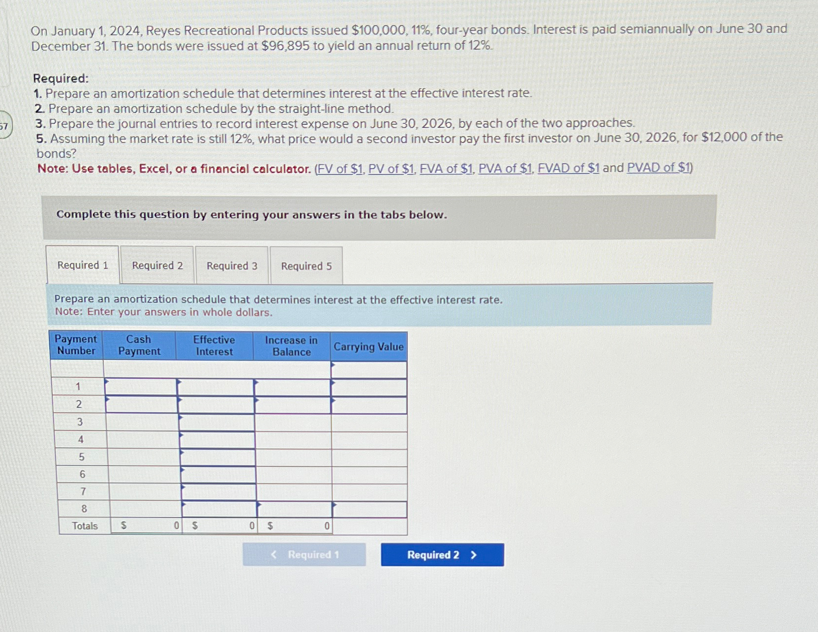  On January 1,2024, Reyes Recreational Products issued $100,000,11%, four-year bonds. Interest