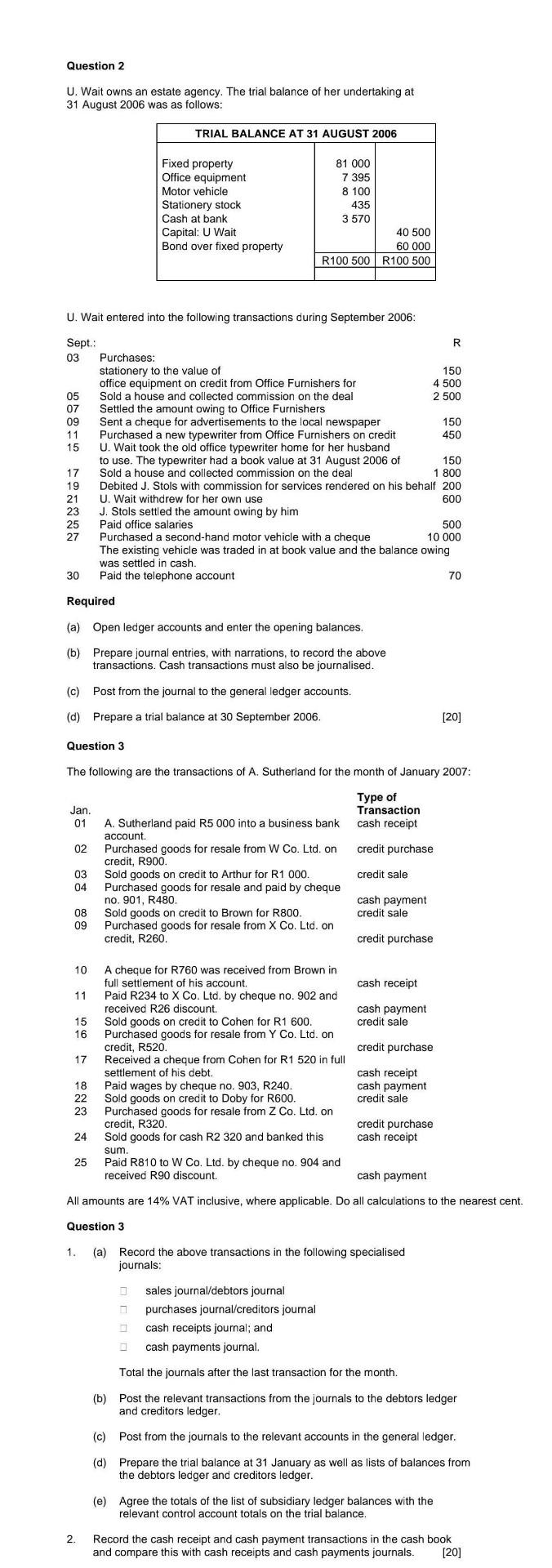  Question 2 and 4 - Financial Accounting Question 2 U. Wait