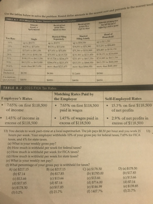  Use the tables below to solve the problem. Round dollar amounts