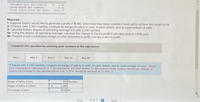  Variable cont per rosette Sales price per Tonette Total fixed costs