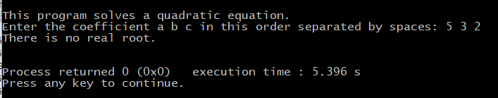 program to solve for the real roots of quadratic equations. Submit the