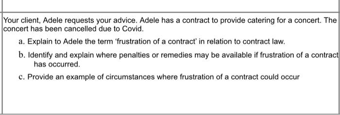  Your client, Adele requests your advice. Adele has a contract to