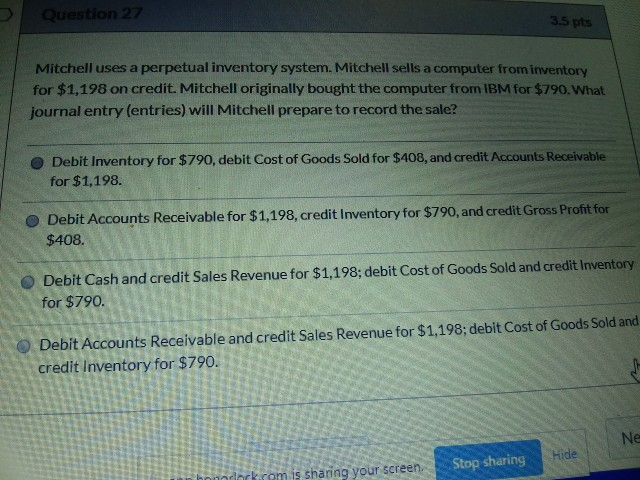 Question 27 3.5 pts Mitchell uses a perpetual inventory system. Mitchell