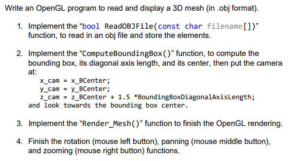  Write an OpenGL program to read and display a 3D mesh