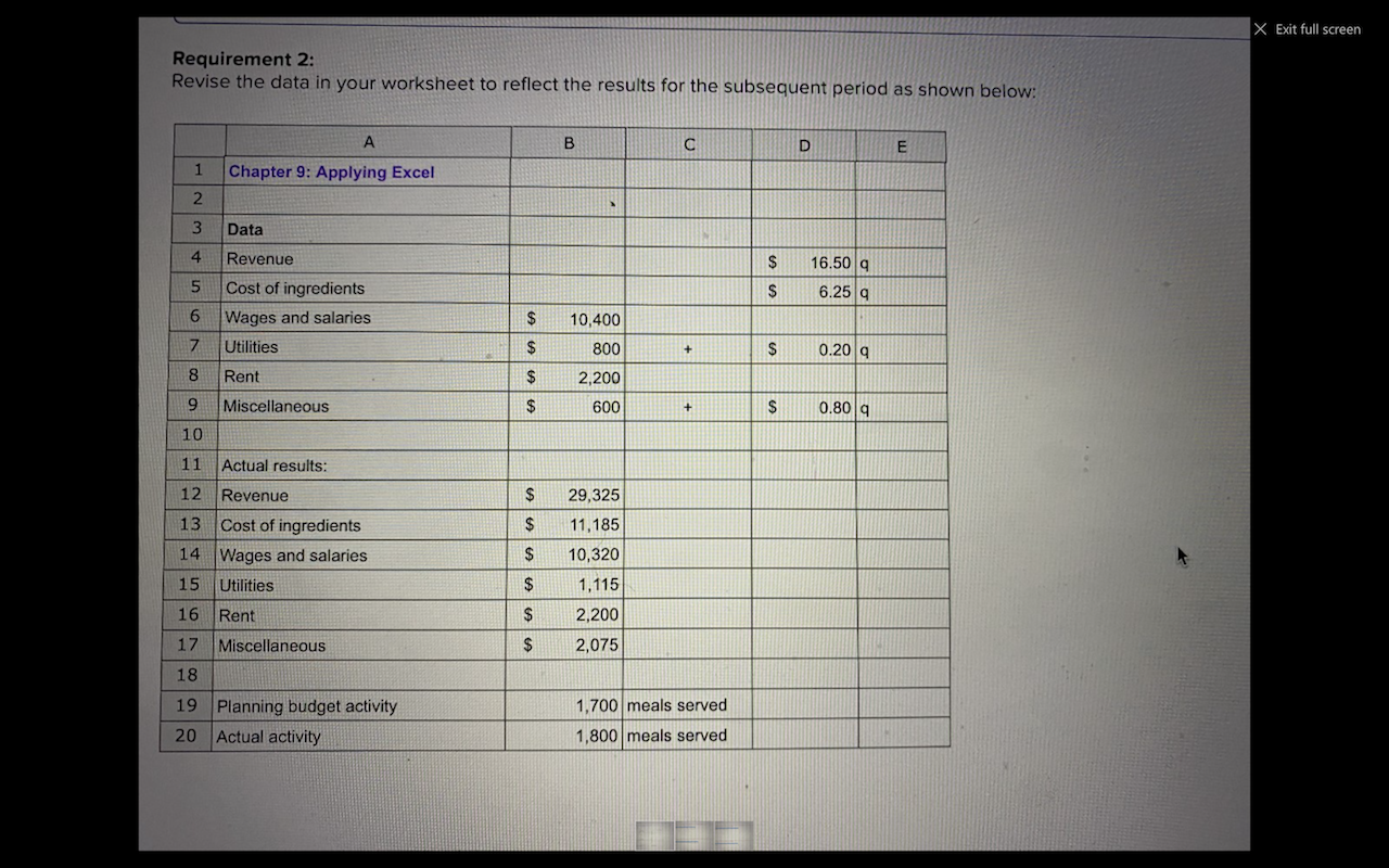 Chapter 9 Applying excel: Managerial accounting. Please just list out the answers