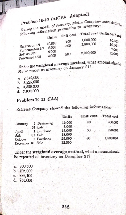  Answer and show your solution Problem 10-10 (AICPA Adapted) the During