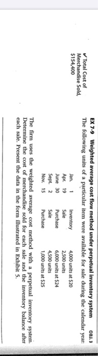  EX 7-9 Weighted average cost flow method under perpetual inventory system