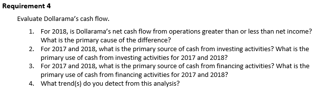 Evaluate Dollarama's cash flow. 1. For 2018 , is Dollarama's net