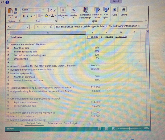 the year. The Controller has asked you to prepare the Cash Budget