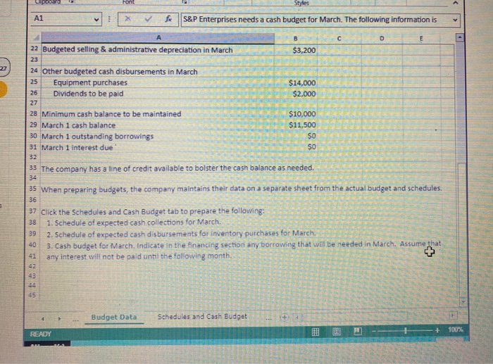 and the related Schedules for Expected cash collections and Payments to suppliers.