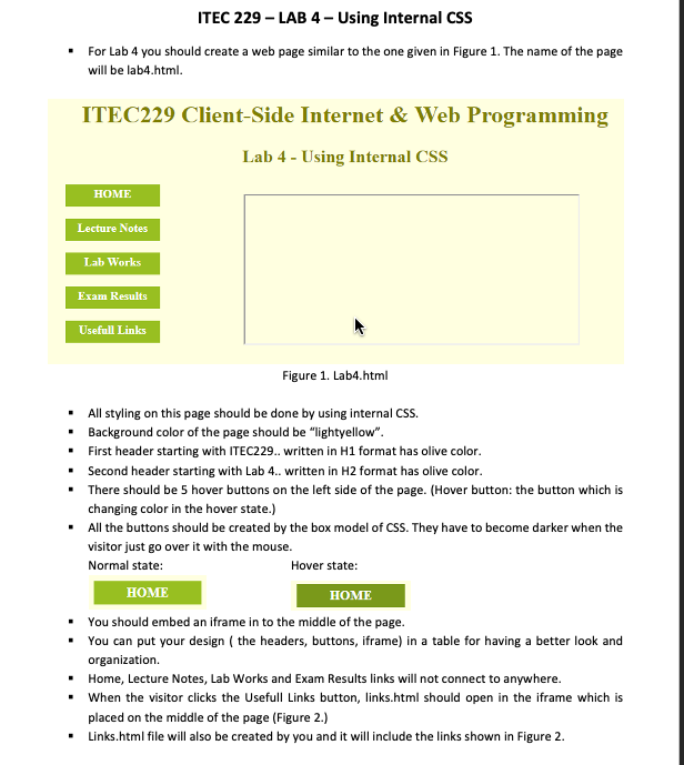  ITEC 229 - LAB 4 - Using Internal CSS For Lab