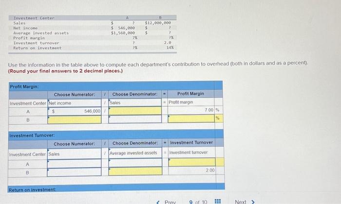  Use the information in the table above to compute each department's