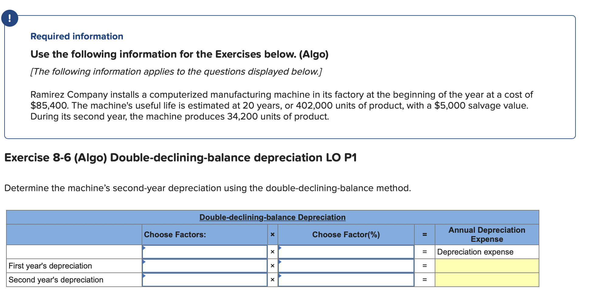 Required information Use the following information for the Exercises below. (Algo)