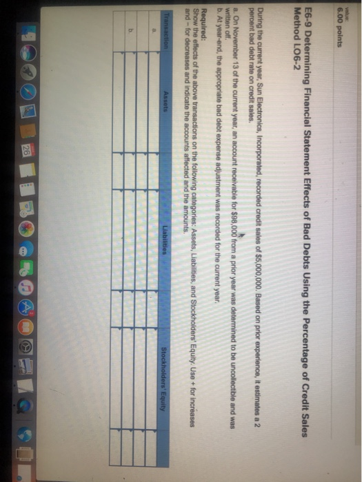  E6-9 Determining Financial Statement Effects of Bad Debts Using the Percentage