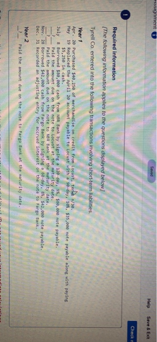  Assignment Saved Help Save & Exit Check Required information (The following