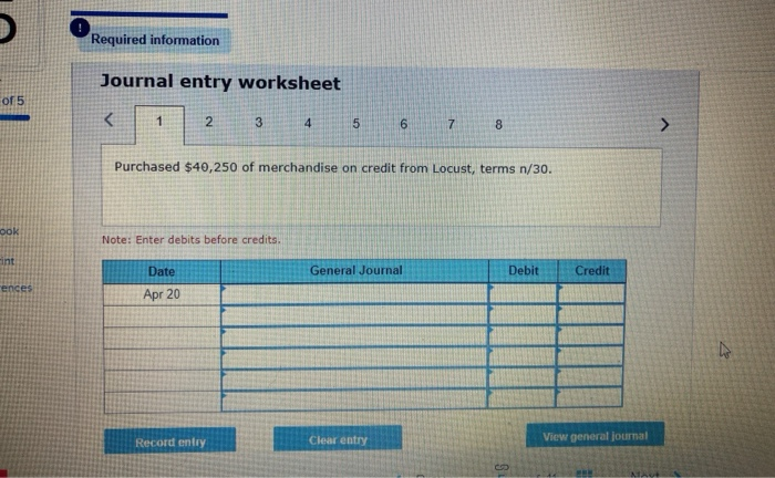 merchandise on credit from Locust, terke /30. May 19 Replaced the April