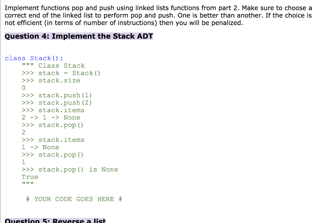 Python 3 Implement functions pop and push using linked lists functions from