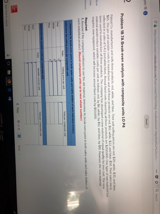  connect.ht : a search Problem 18-7A Break-even analysis with composite units