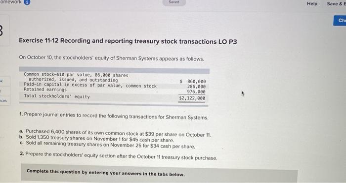  omework 5ived Help Save & E Chi B Exercise 11-12 Recording