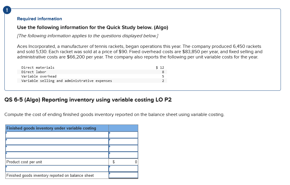 Required information Use the following information for the Quick Study below.