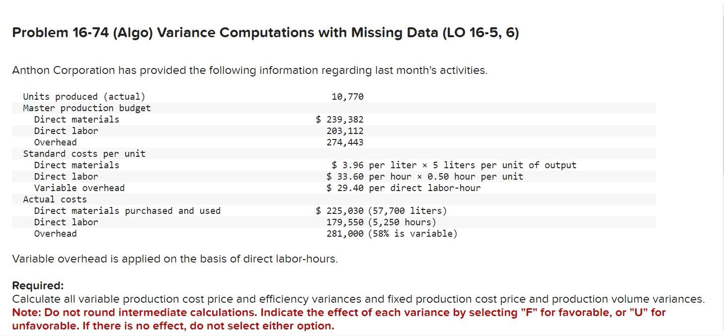  Problem 16-74 (Algo) Variance Computations with Missing Data ( LO 16-5,