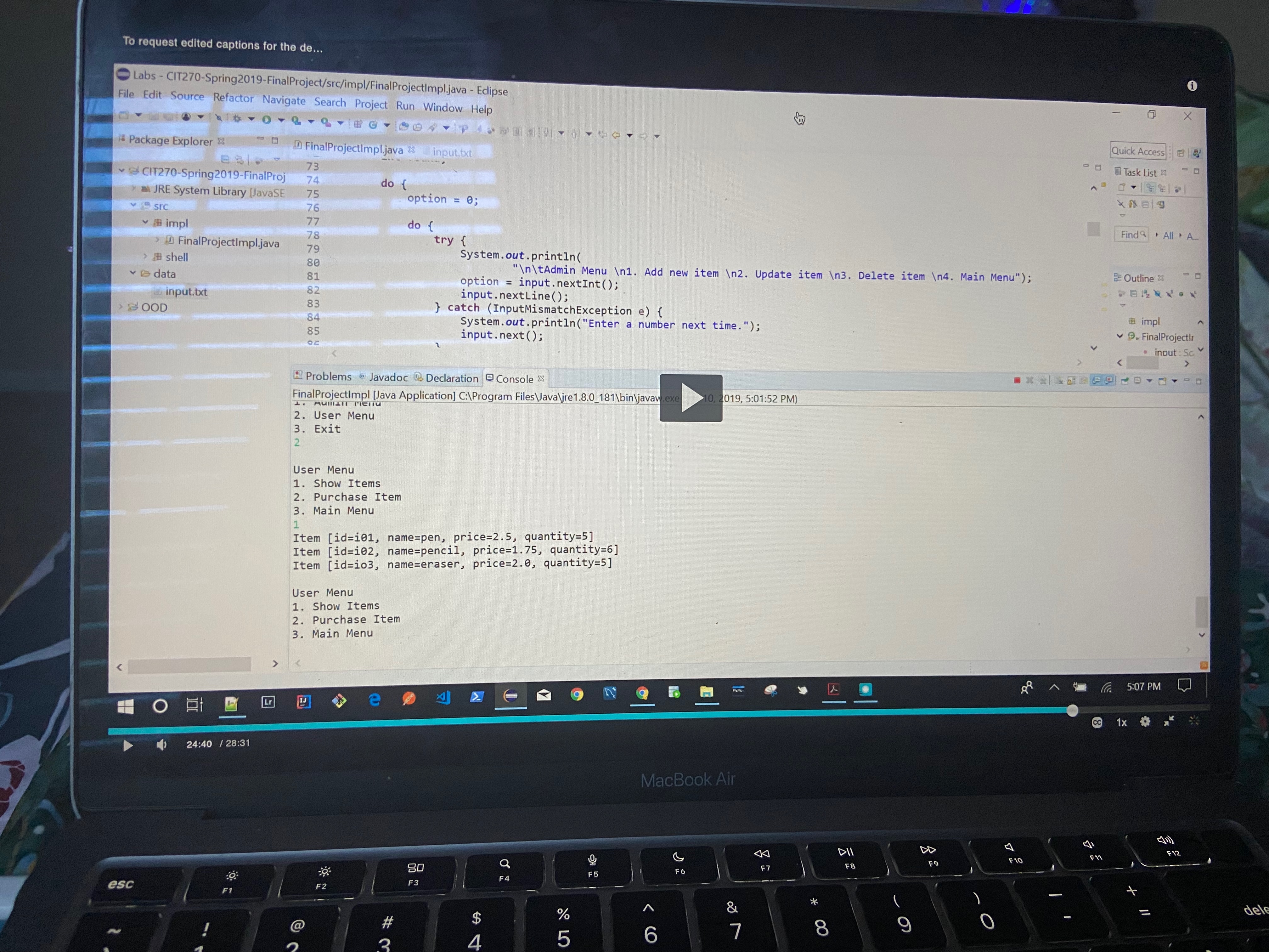  CIT 270Project (JAVA PROGRAMMING) Objective: Create an Inventory Management System (IMS).The