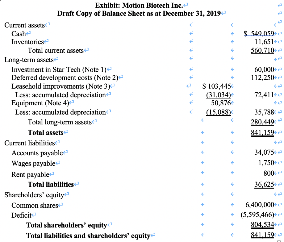 for this question. Thank you! ,,,, ,,, Exhibit: Motion Biotech Inc. Draft