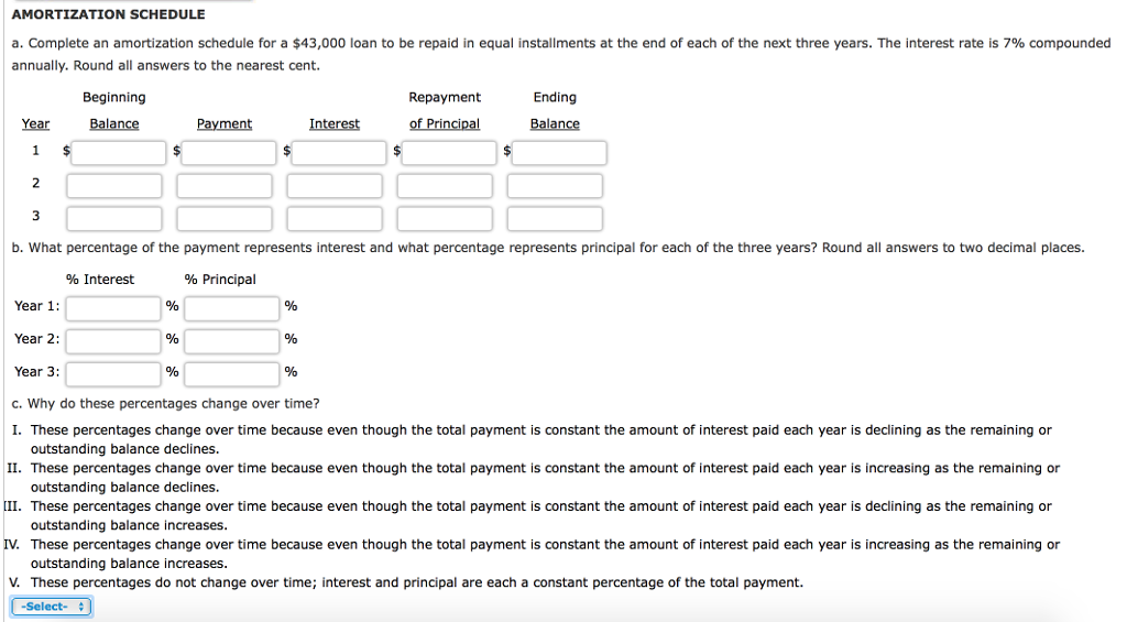  AMORTIZATION SCHEDULE a. Complete an amortization schedule for a $43,000 loan