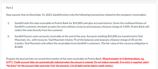 for the year ended December 31, 2022; During 2023, Sandhill had the