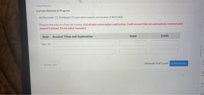  View Policies Current Attempt in Progress At December 31, Bridgeport Corporation
