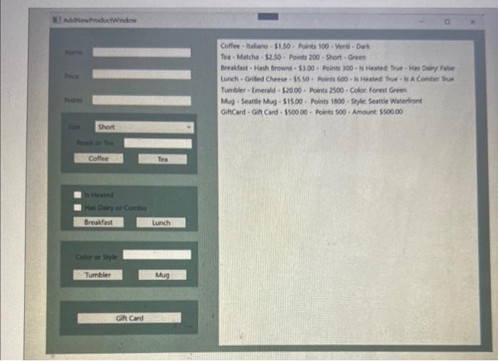 CSI 124 Programs. How to display the given items using wpf window.