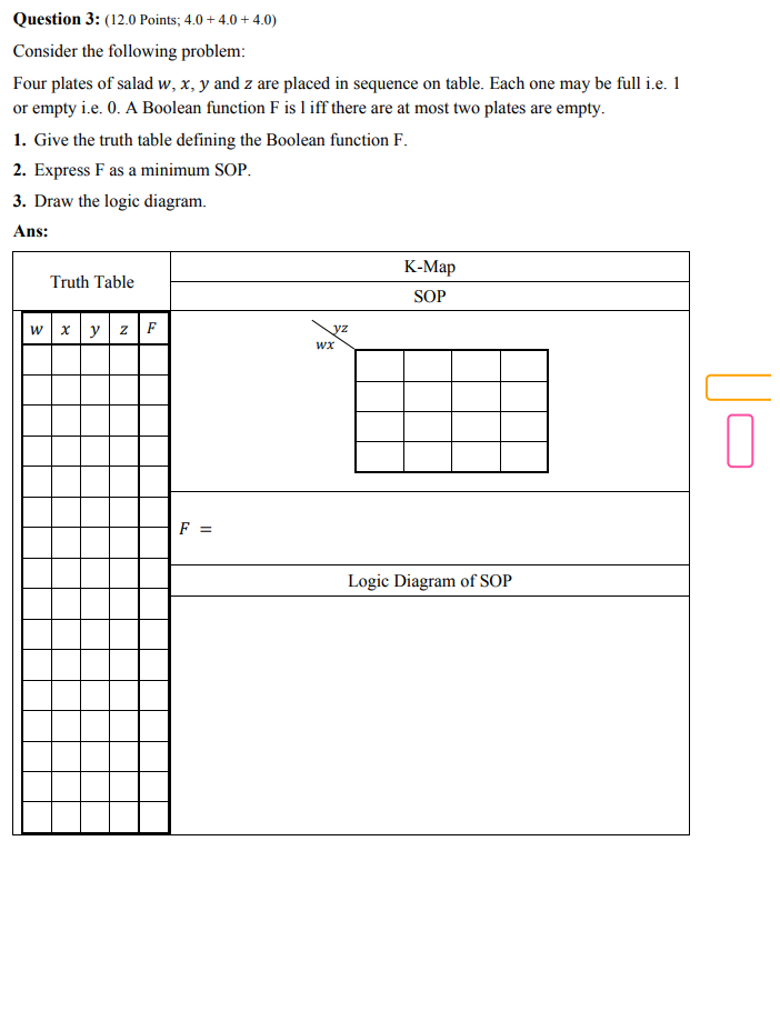  Question 3: (12.0 Points; 4.0 + 4.0 + 4.0) Consider the