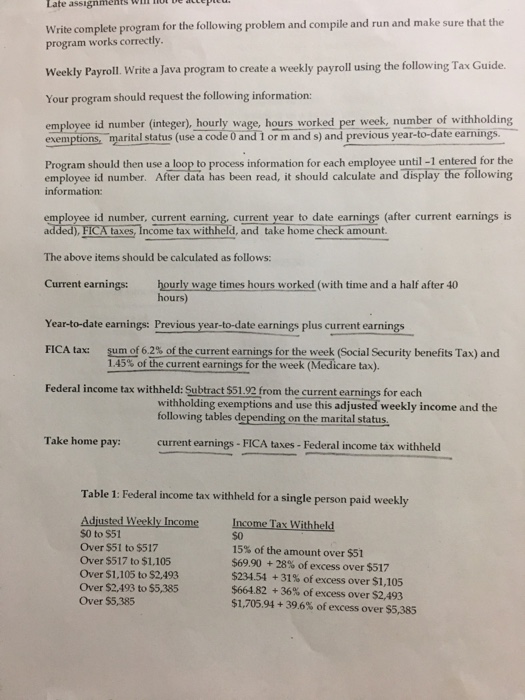  Late assignments w Write complete program for the following problem and