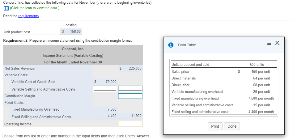Complete empty boxes in requirement 2 and solve for operating income. Concord,