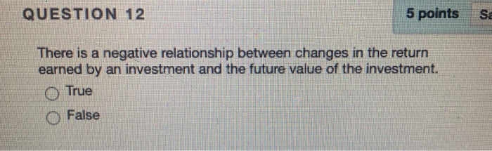  QUESTION 12 5 points sa There is a negative relationship between