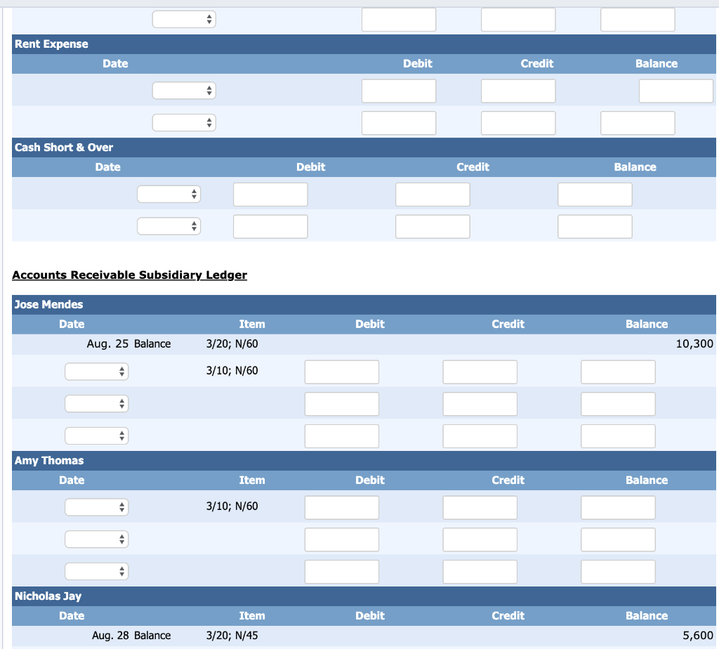 Dates 8/22 8/24 Creditors Names Lisa Supplies Company Farge Company Credit Terms