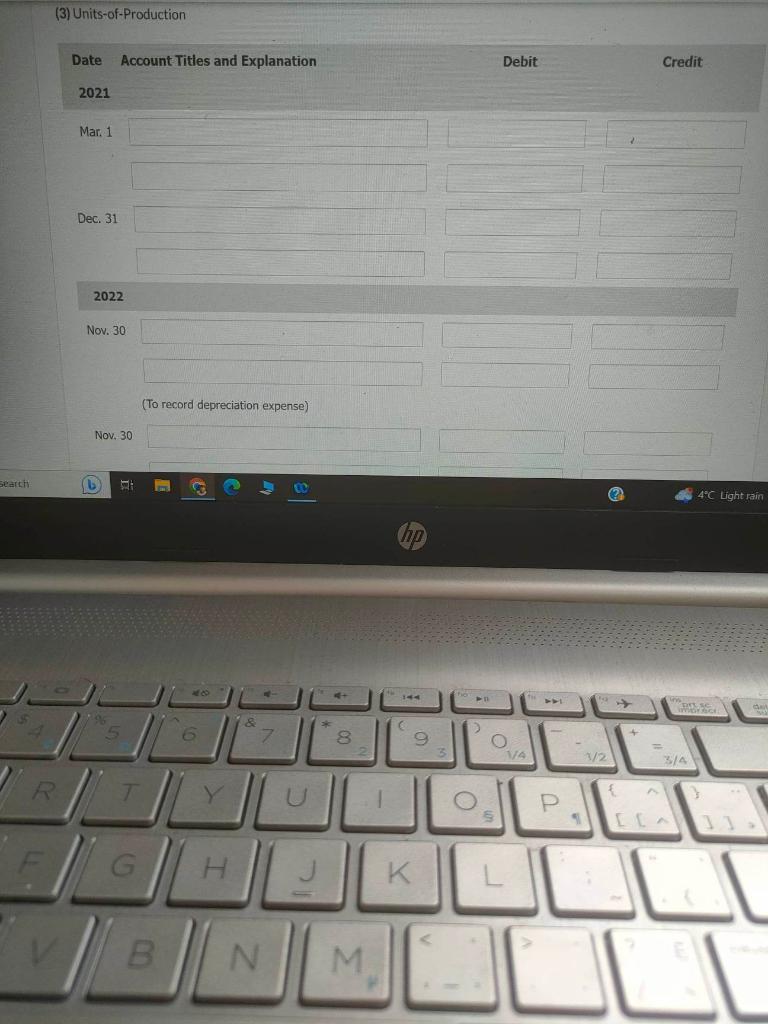 , the equipment produced 4,400 units. On November 30,2022 , the machine