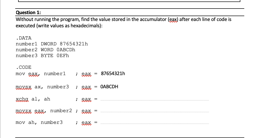  Without running the program, find the value stored in the accumulator