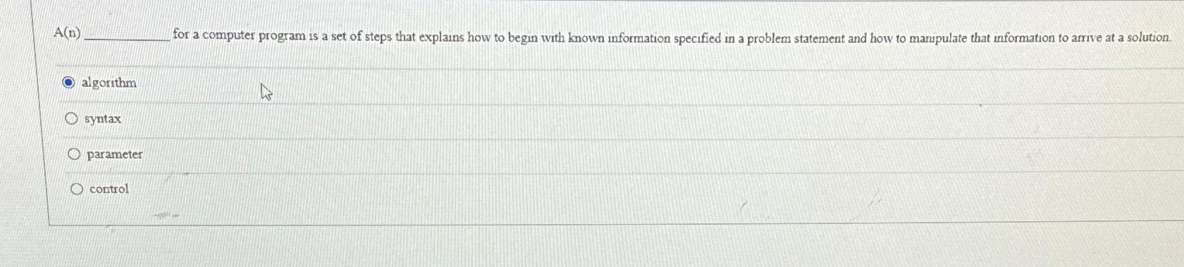  A(n) algorithm 5yntax parameter control 