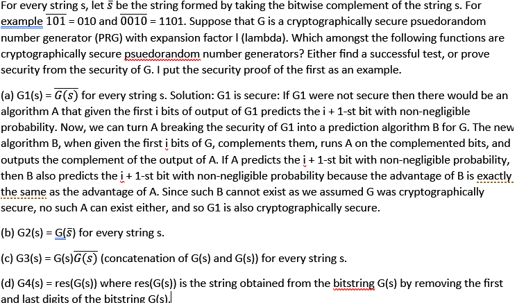 Introduction to Cryptography For every string s, let S be the string
