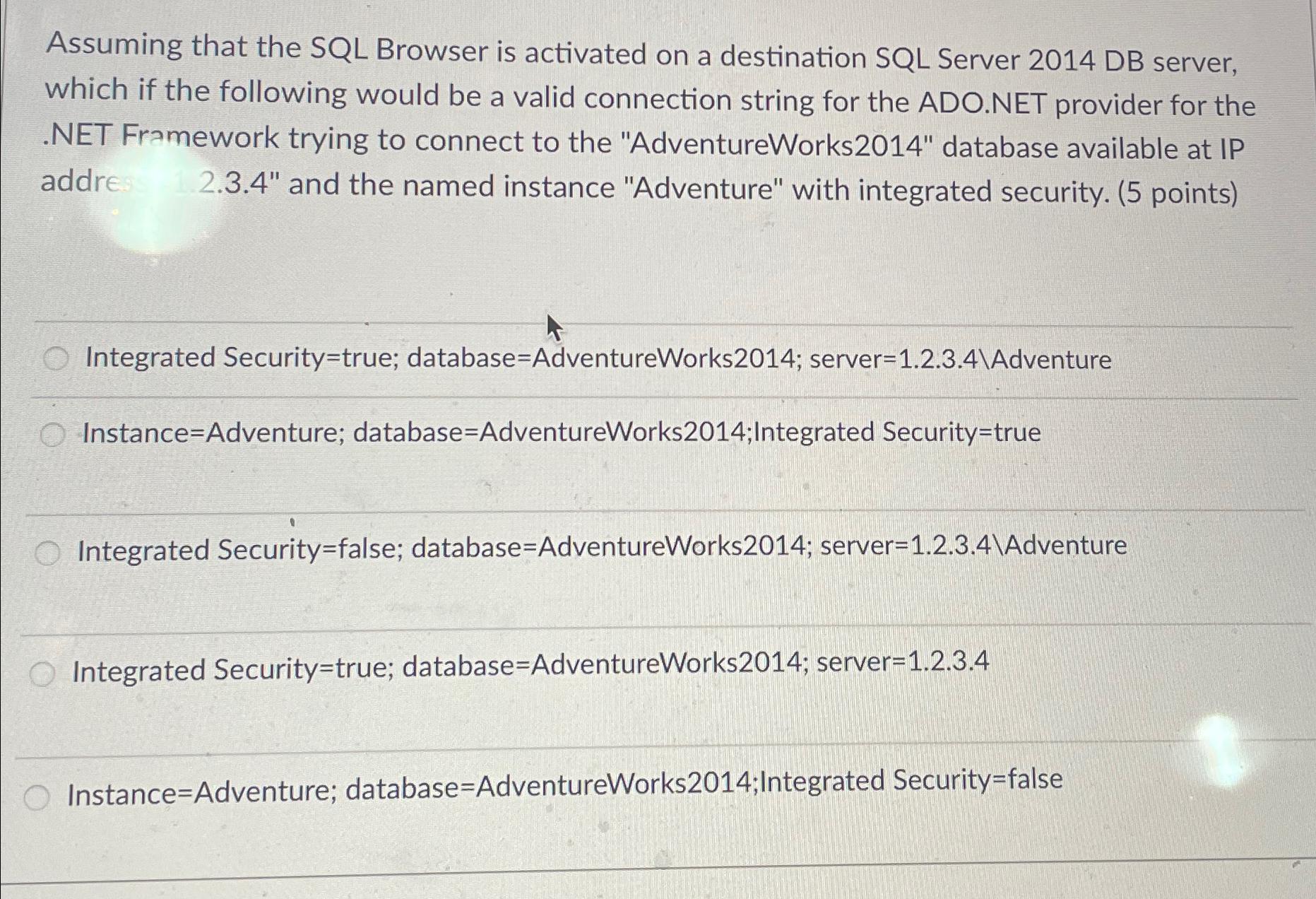  Assuming that the SQL Browser is activated on a destination SQL