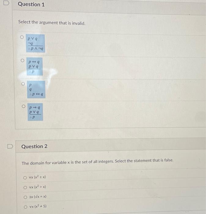 For discreet math, please answer ALL questions or none at all. Select