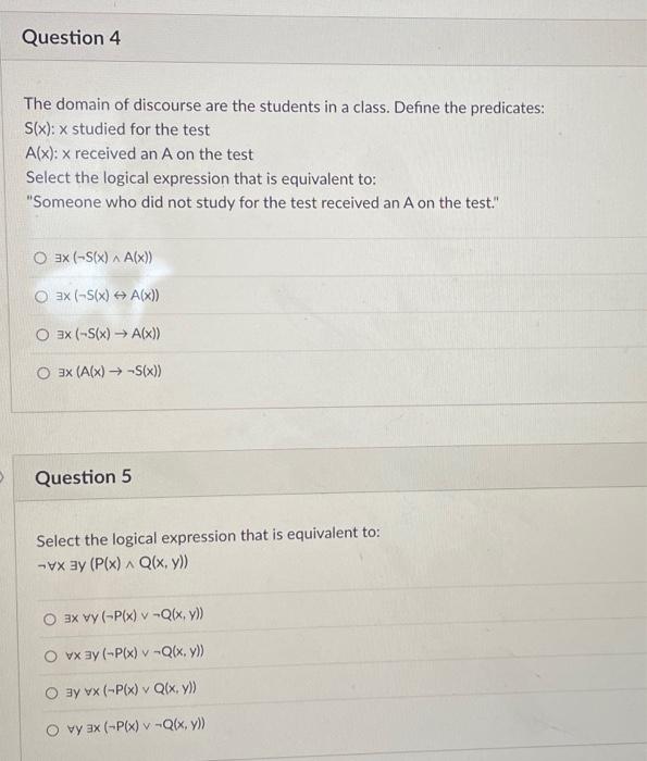for variable x is the set of all integers. Select the statement