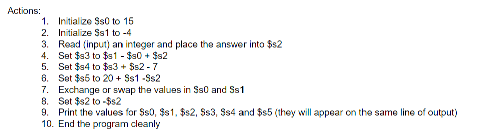 Write a MIPS program that executes the following instructions. Please only use